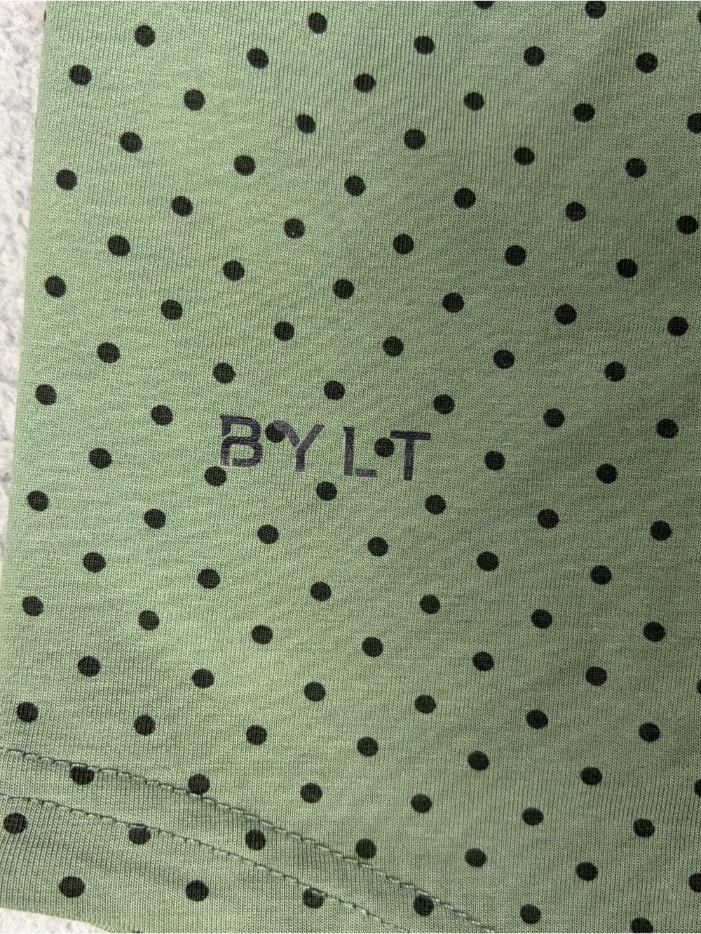 BYLT Basics Polo with Olive Green and Dark Green Trim Polka Dots Stretch - Picture 5 of 9
